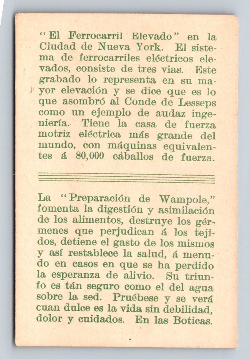 Wampole Preparations Elevated Railway New York City Trolley Car Spanish P632