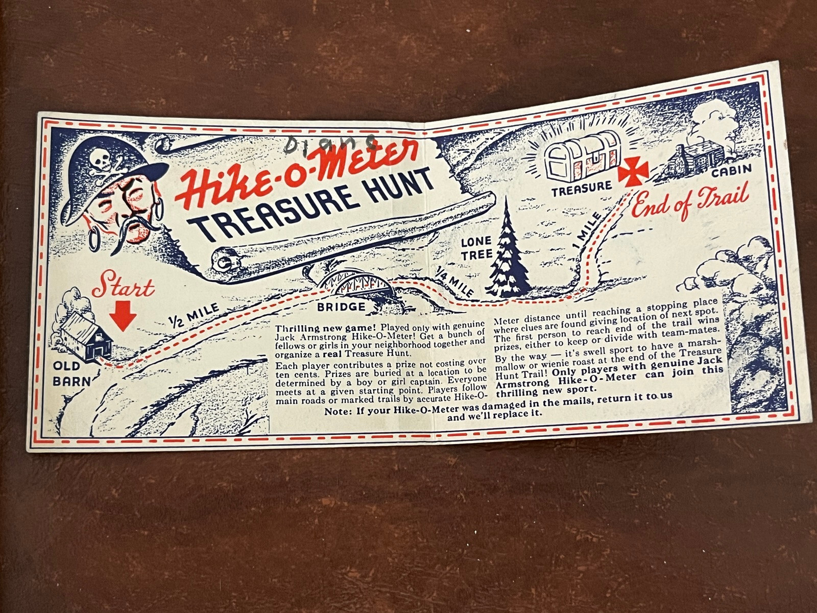 Vtg 30s JACK ARMSTRONG Wheaties HIKE-O-METER Original Paper Instruction Booklet