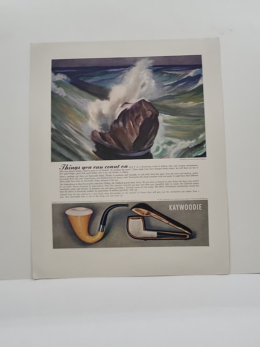 1942 Kaywoodie Pipe Fortune Magazine WW2 X-Mas Print Ad Calabash Meerschaum