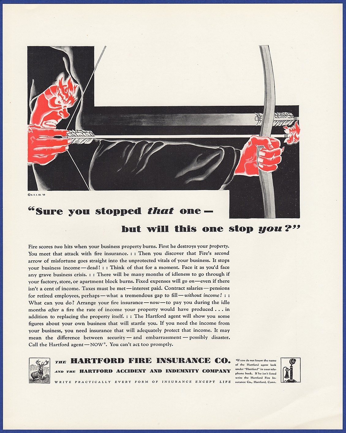 Vintage 1930 HARTFORD Fire Insurance Company Ephemera Print Ad 30’s