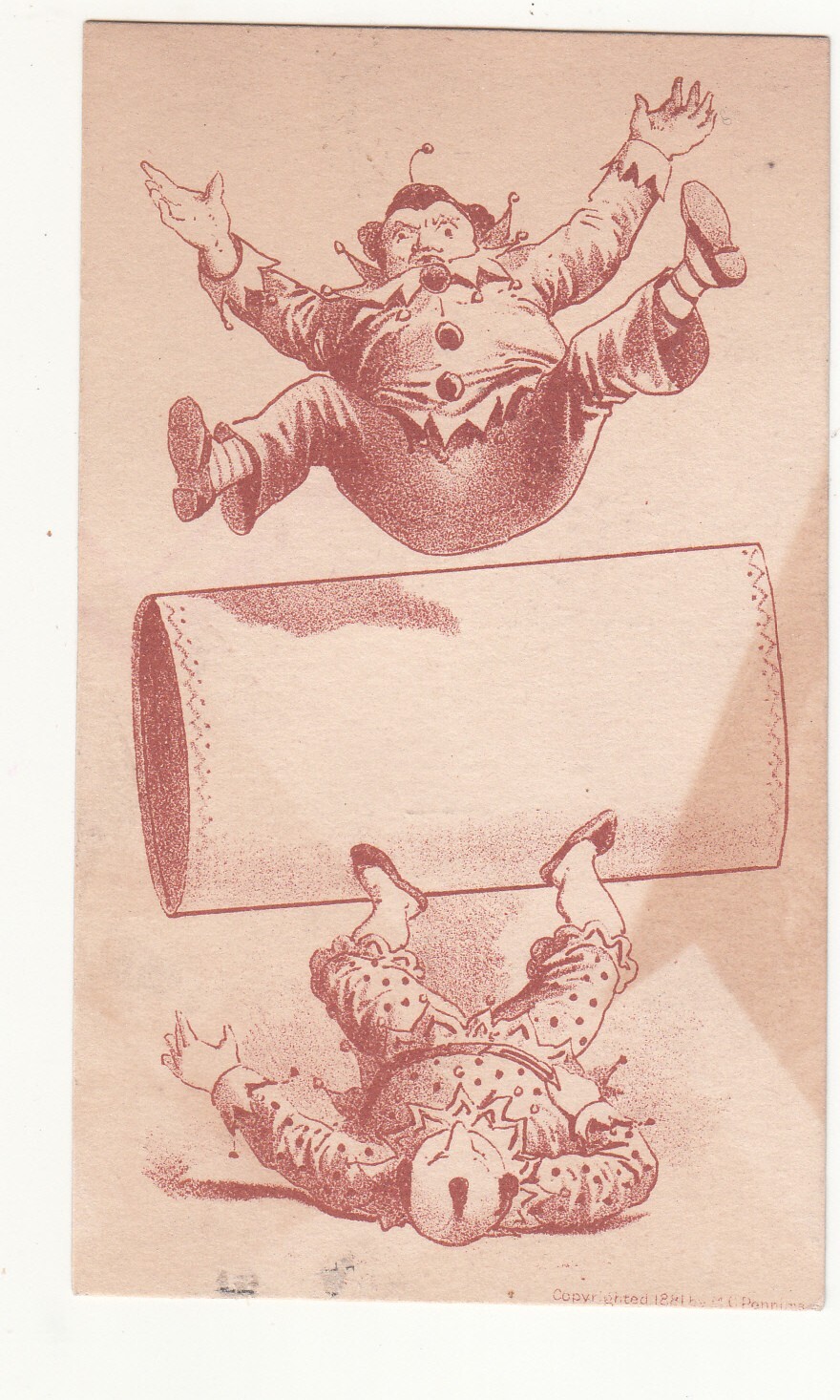 Perforated Pie Plate Hurd & Co Peoria IL Clowns Rolling Falling Vict Card c1880s