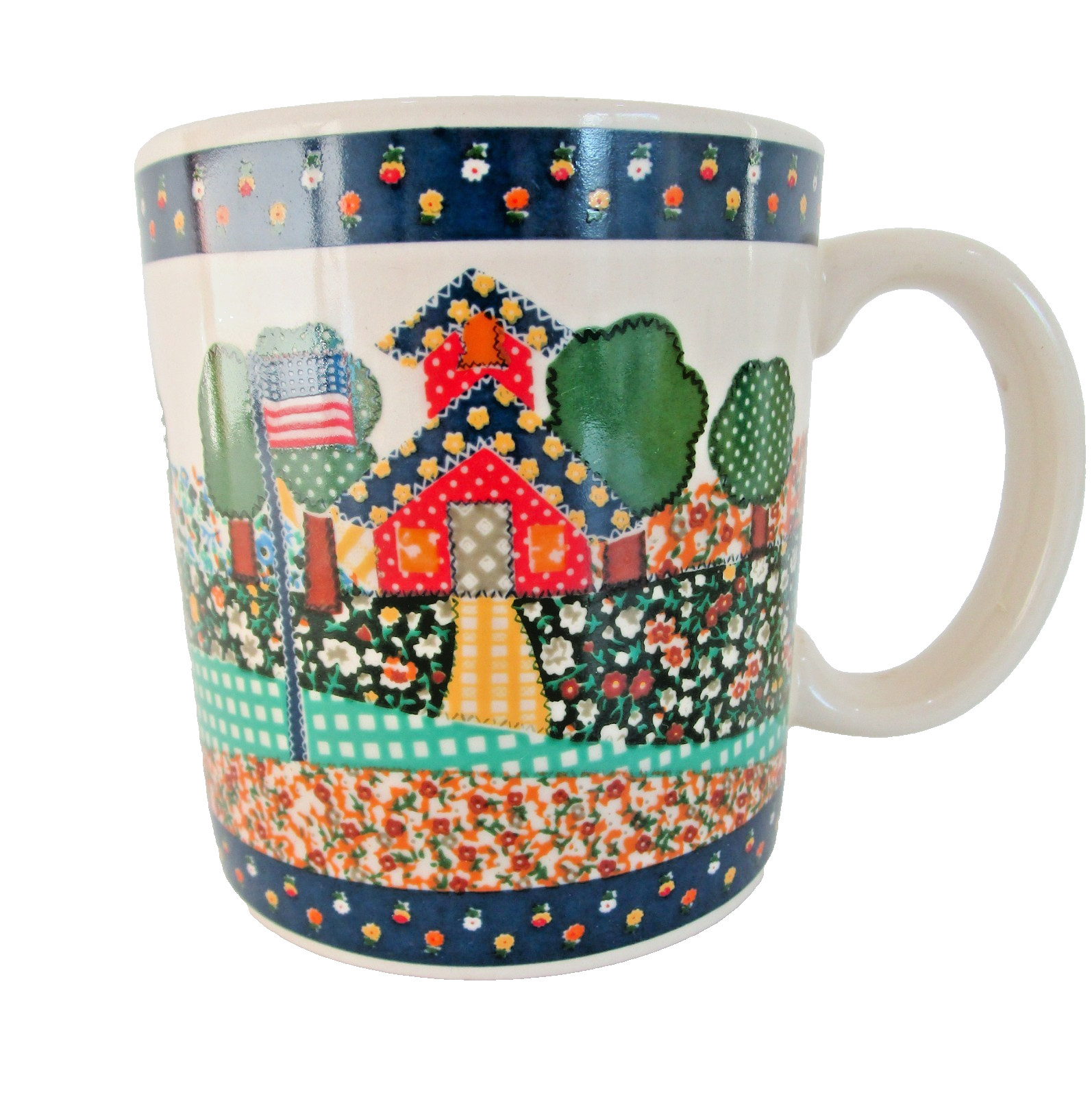 Otagiri Japan Vintage Coffee Tea Mug Gibson Greeting Cards Quilted Flag School