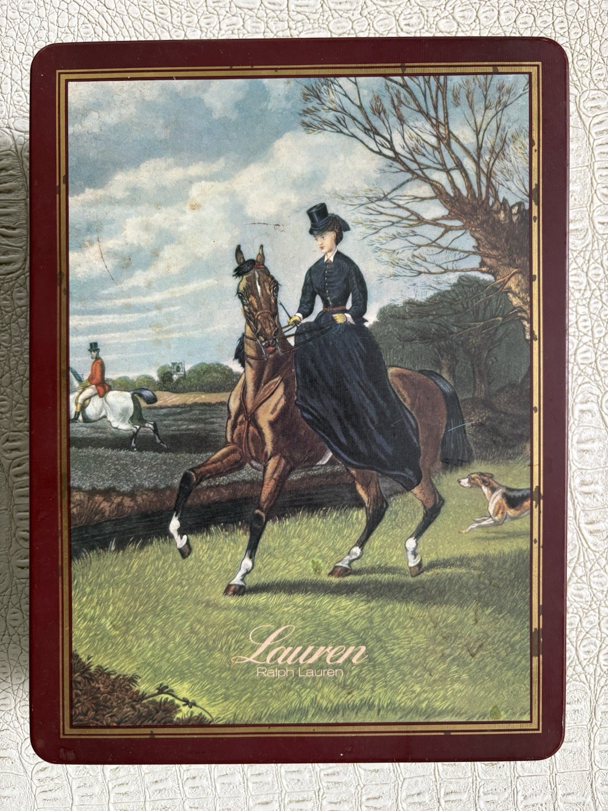 VTG Ralph Lauren Tin Keepsake Box Hinged Equestrian Horse Art Made in England
