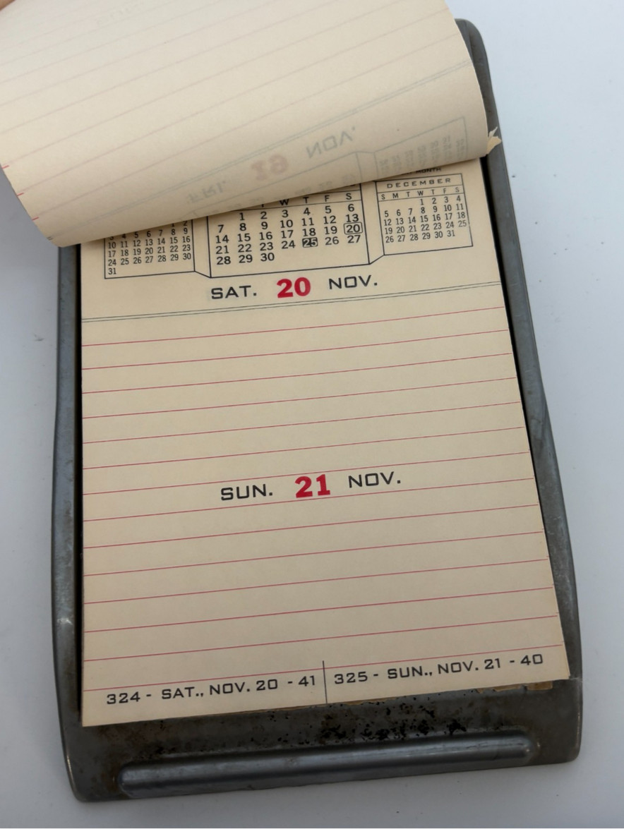 Vtg Lot: Gas station DESK CALENDAR 1965 & Bates METAL ADDRESS FLIP FINDER
