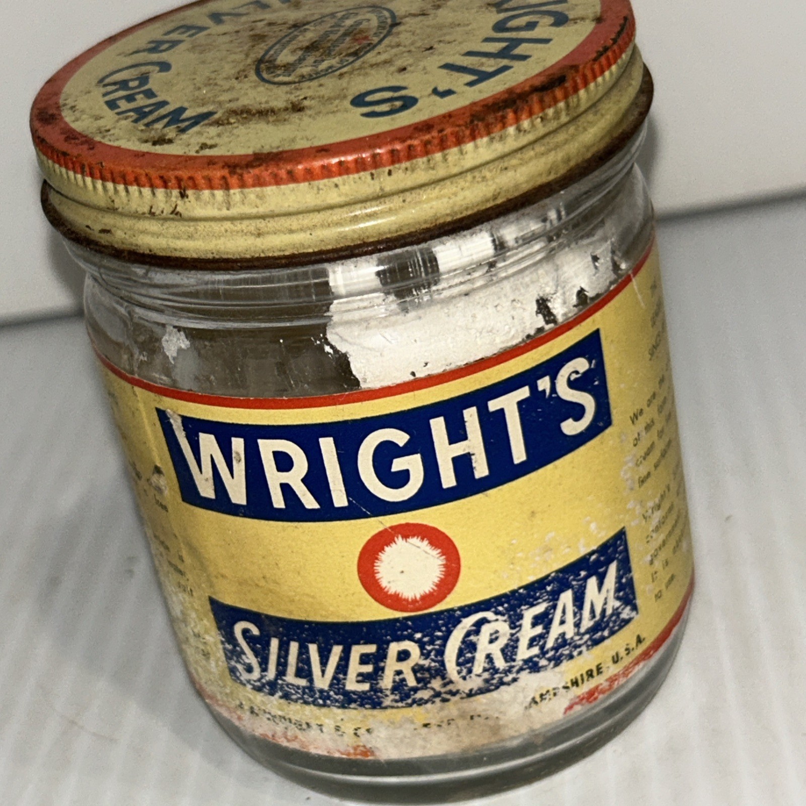 Vintage Jar Wright’s Silver Cream Cleaner With Paper Label Keene NH 8 Oz/236g