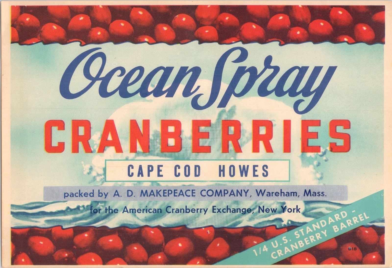 OCEAN SPRAY Cranberries Cape Cod Howes – Vintage Produce Label