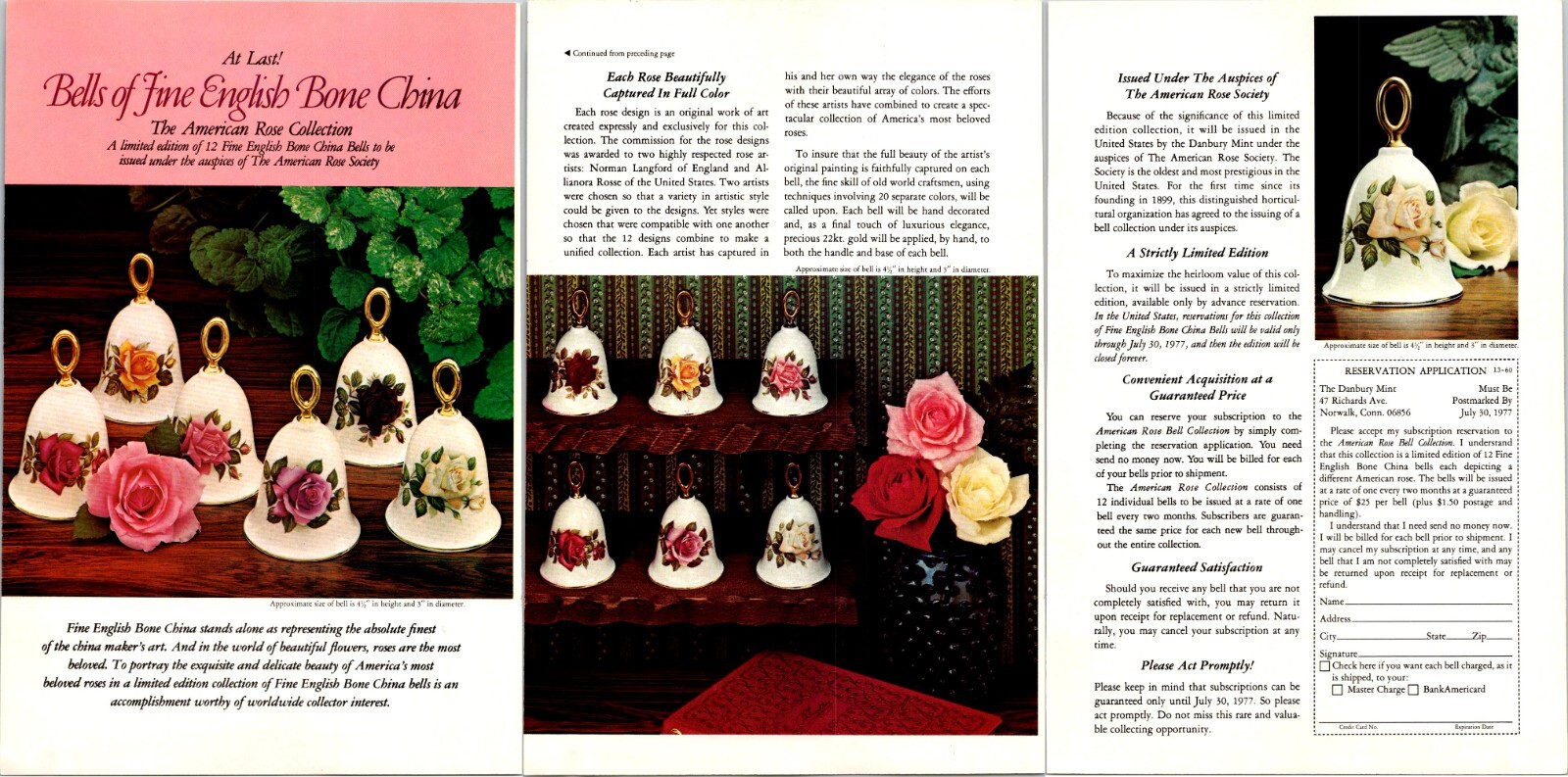 Danbury Mint English Bone China American Rose Collection Ori VTG Print Ad 3 pg