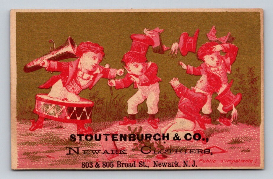 Stoutenburgh Clothiers Boys Band Drummer Newark Victorian Trade Card P42