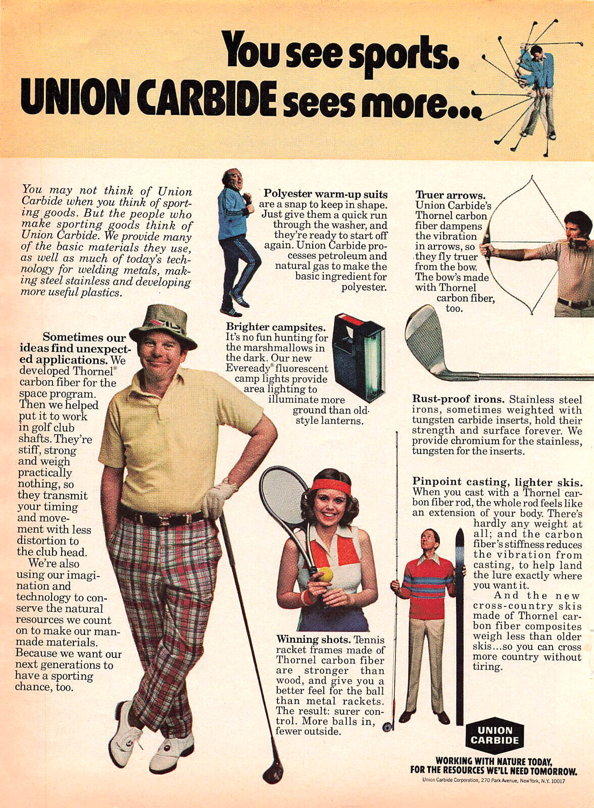 Union Carbide Print Ad Chemical Company Advertising Sporting Goods Vintage 1978
