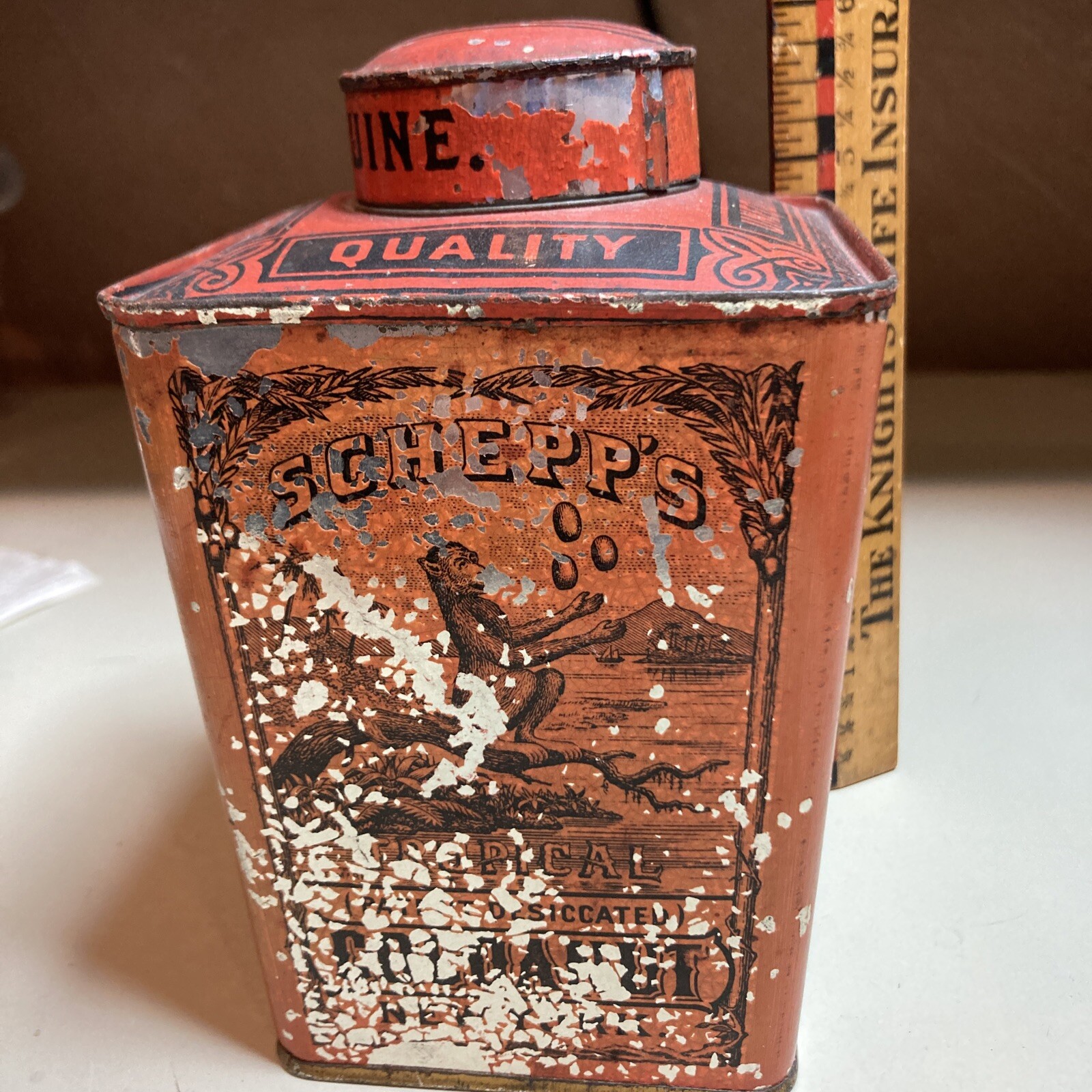 Antique Schepp’s Cocoanut Tin 19th Century New York