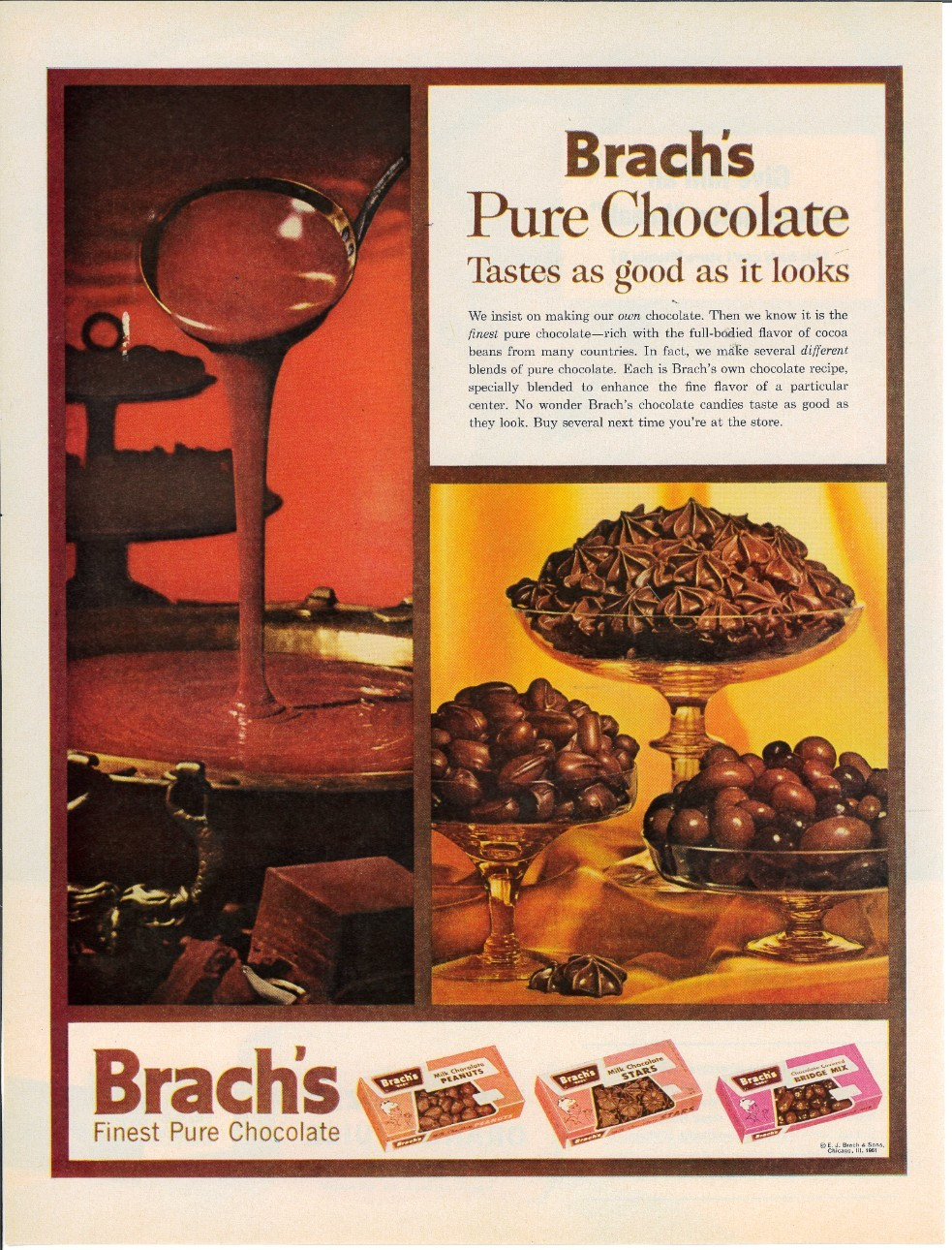 1961 BRACHS Chocolate Peanuts Stars Bridge Mx Vintage Magazine Print Advertising
