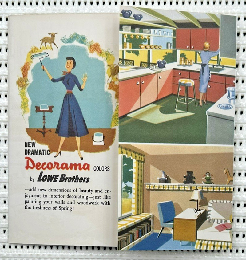 Vintage 1950s Lowe Brotherss Decorama Paint Folding Advertising Brochure