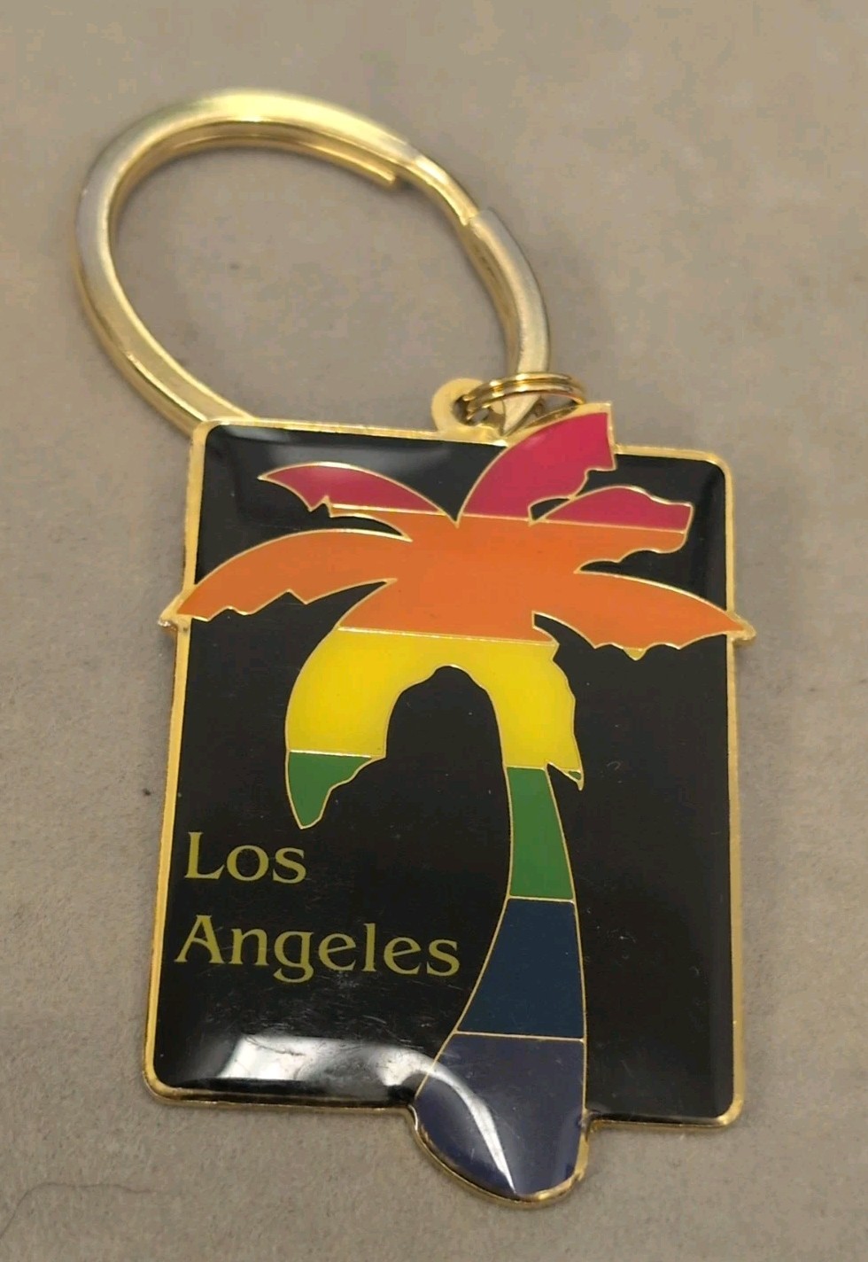 Vintage Advertising Keychain Fob Los Angeles California Rainbow Palm Tree