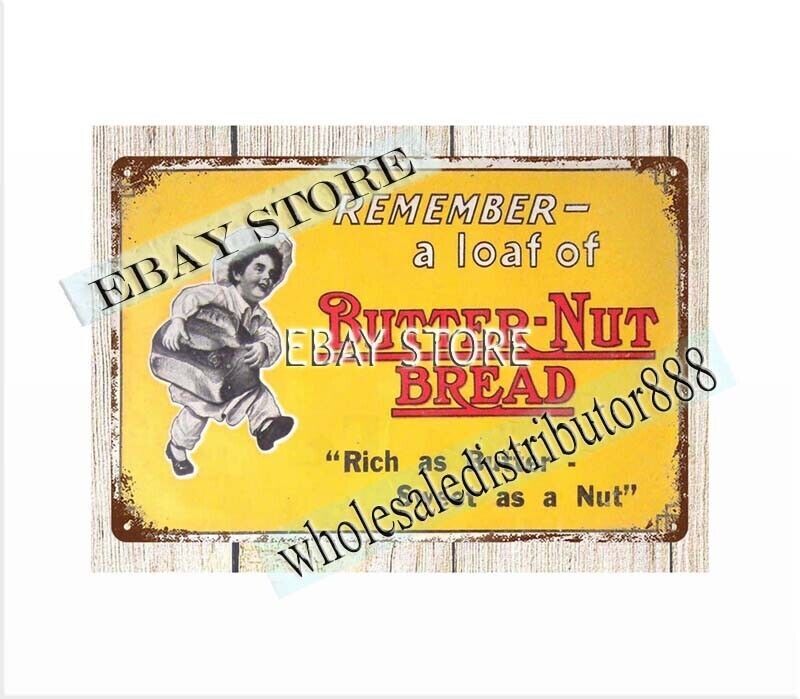 1920s BUTTER-NUT BREAD metal tin sign rectangular inspirational wall art
