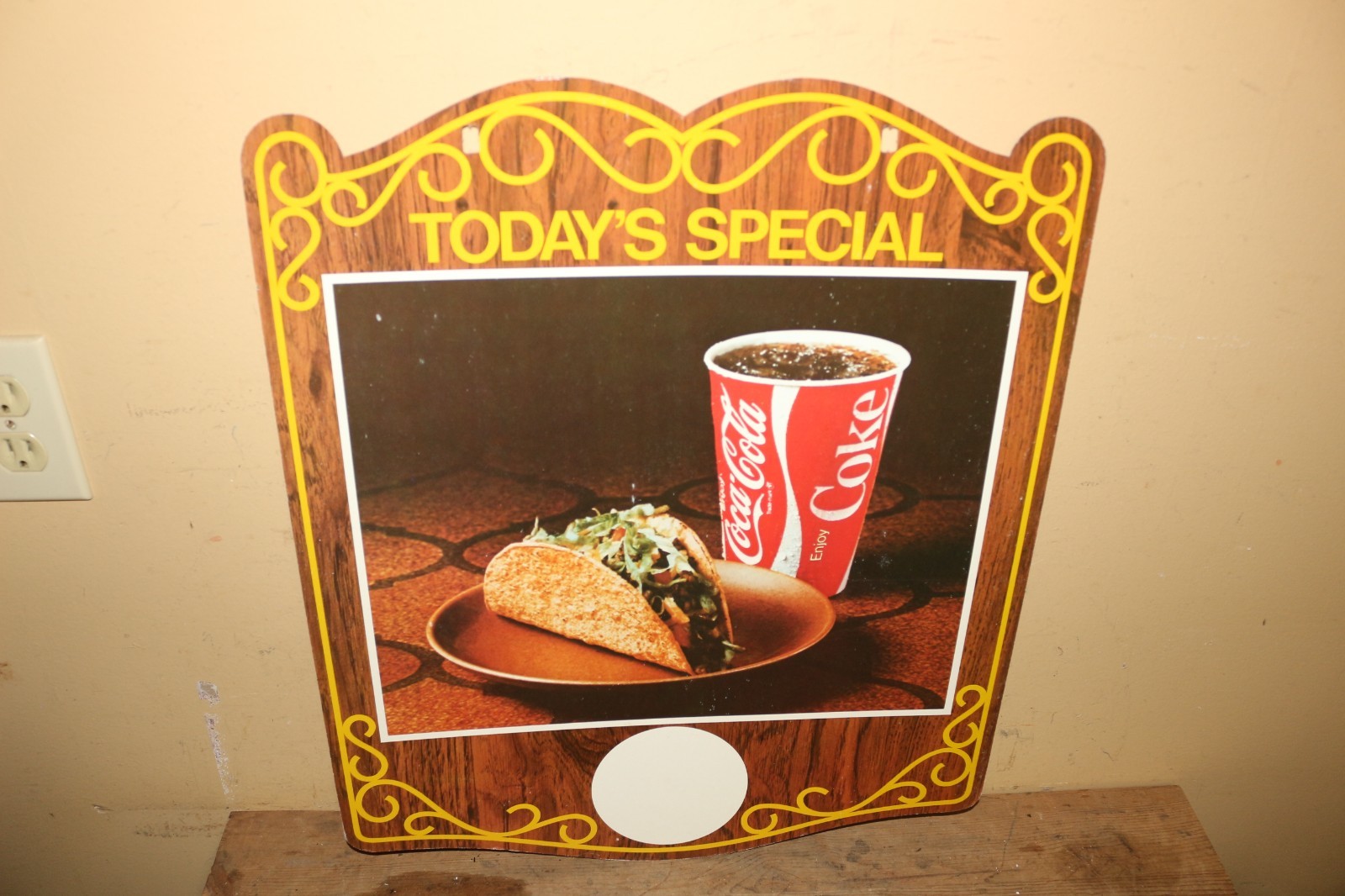 Vintage c.1970 Coca Cola Today’s Special Taco Restaurant 2 Sided 22″ Sign