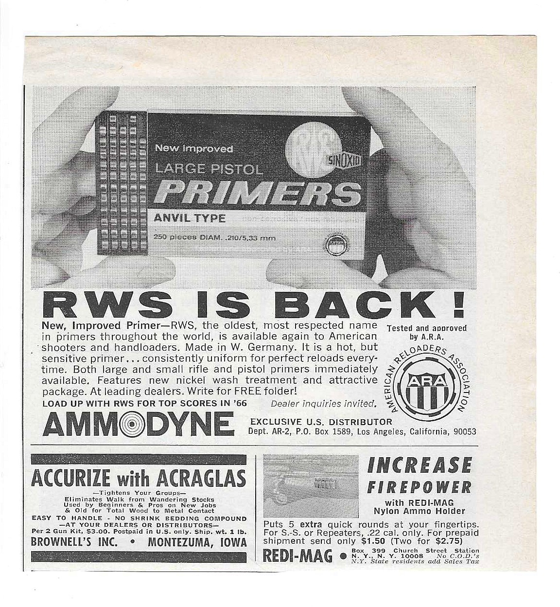 1966 Firearms International Washington DC & Ammodyne Vintage Gun Ammo Print Ads