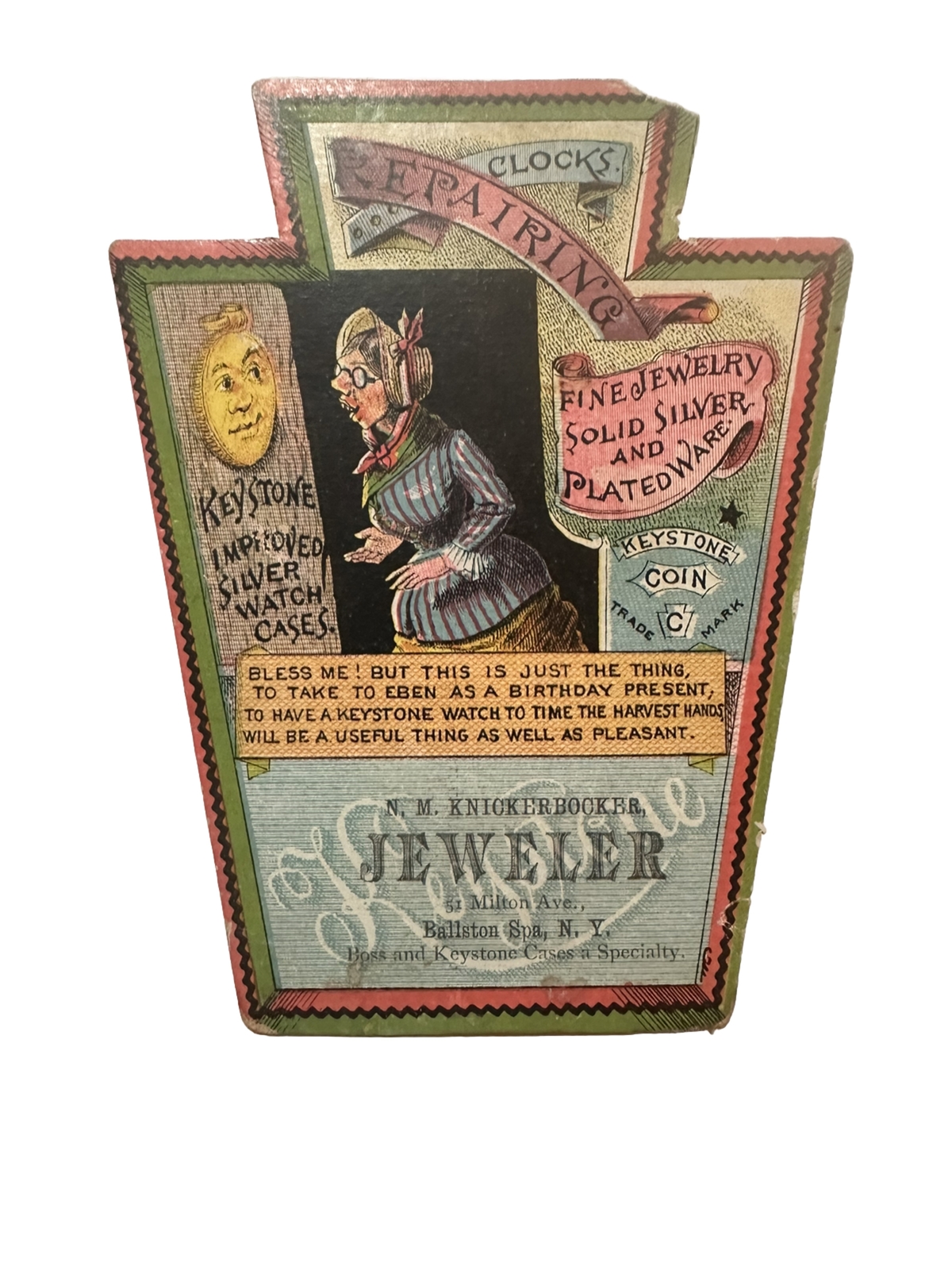 Antique Trade Card Knickerbocker Ballston Spa NY Keystone Pocket Watch Cases B51