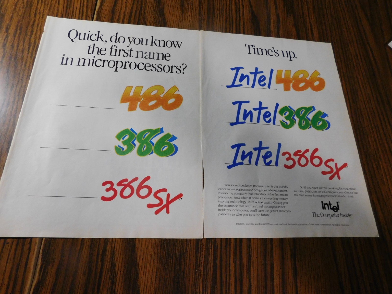 Intel Original Print Ad From Magazine Vintage 1991