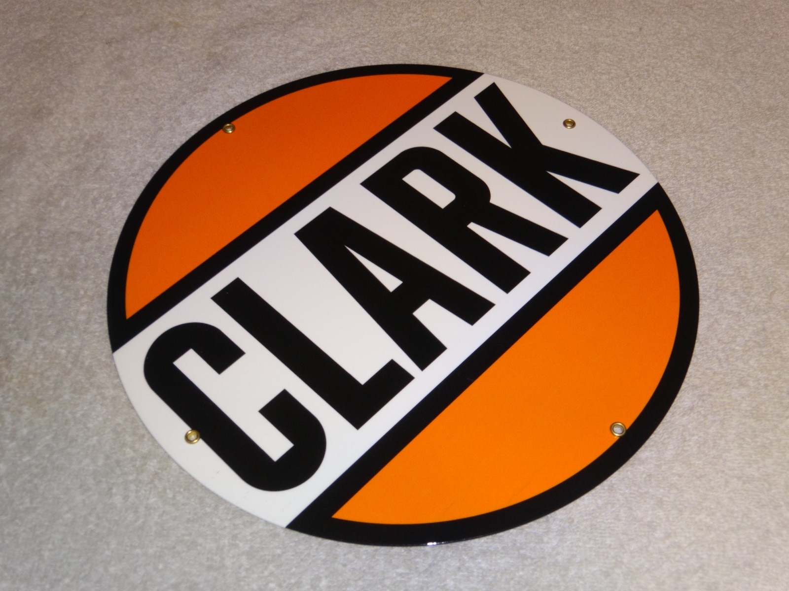 VINTAGE “CLARK GASOLINE” 11 3/4″ PORCELAIN METAL SERVICE STATION PUMP PLATE SIGN