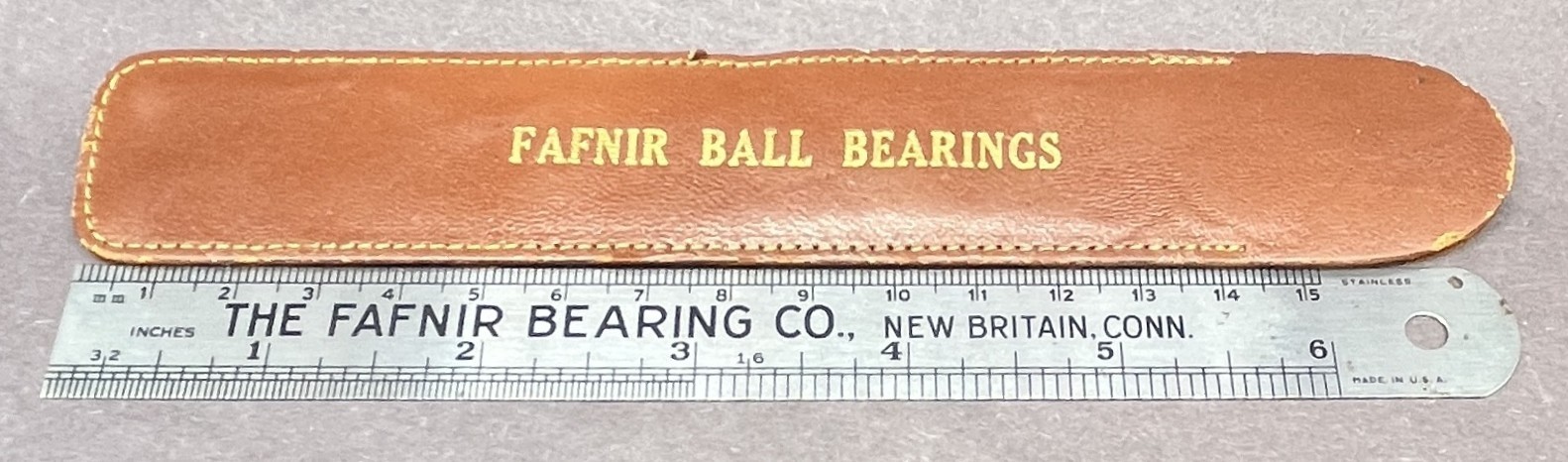 Fafnir Ball Bearings Company Metal Ruler With Leather Sleeve New Britain CT