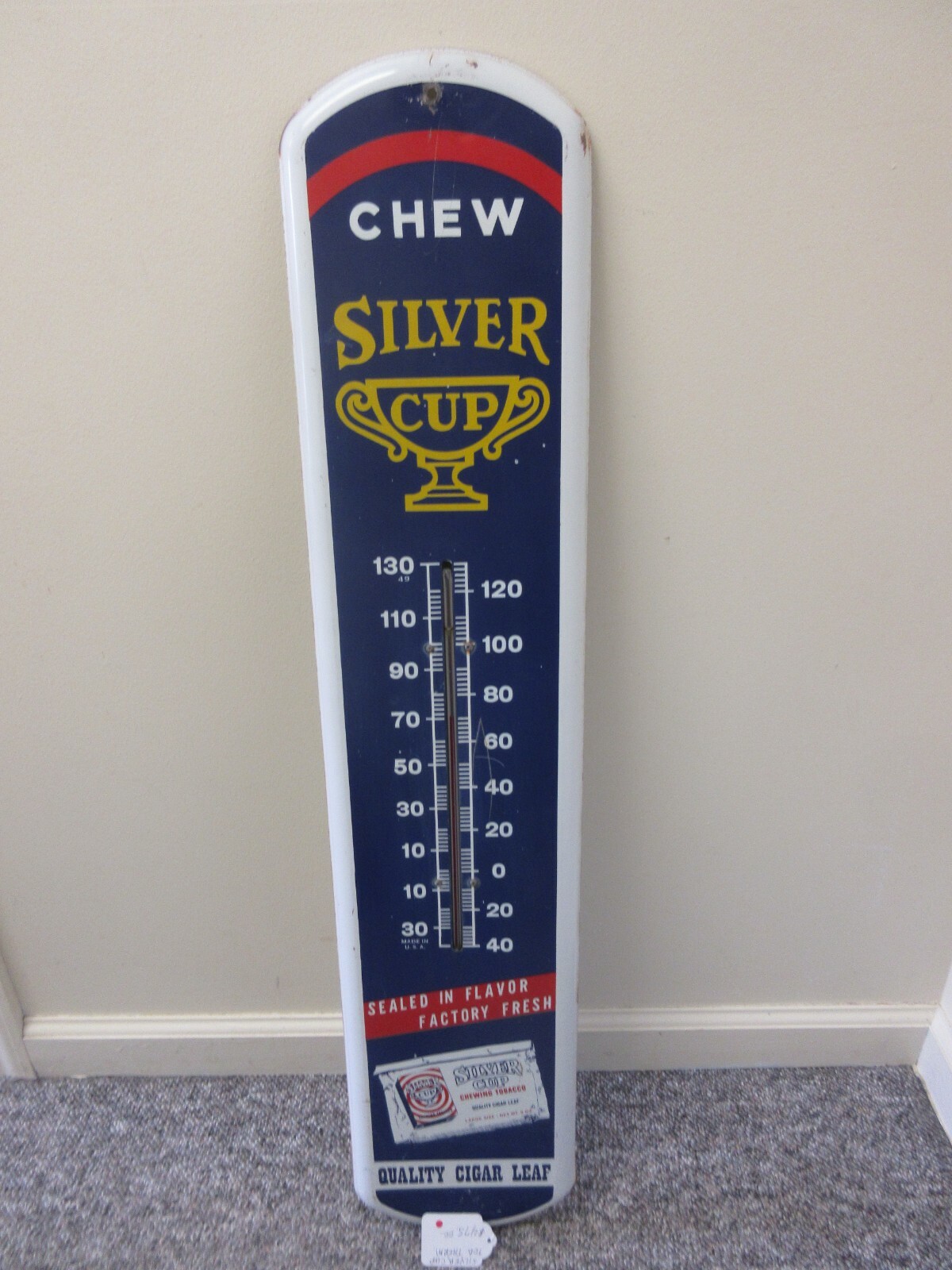 VINTAGE ADVERTISING SILVER CUP TOBACCO STORE WALL TIN THERMOMETER 328-Q