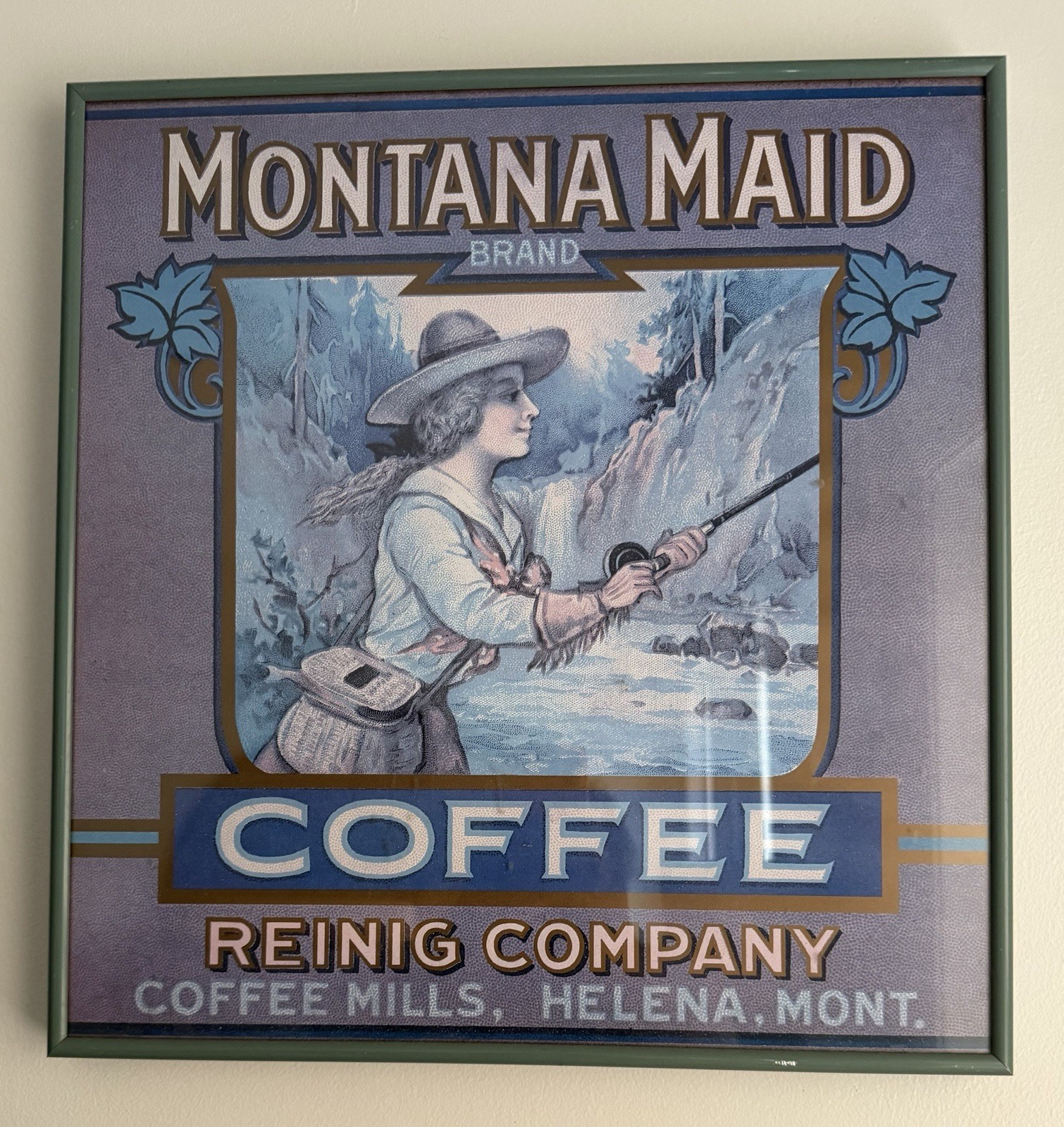 1970s Montana Maid Coffee Framed Advertising Print Western Americana