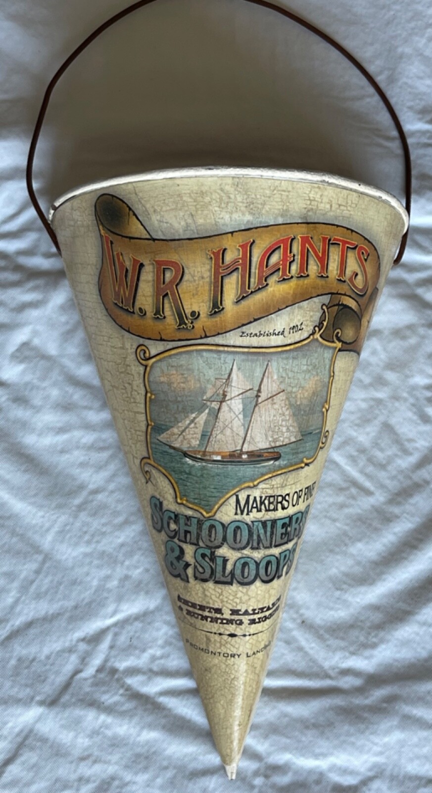 Hanging W.R. Hants Schooners & Sloops Metal Half Cone Wall Pocket Wire Handle