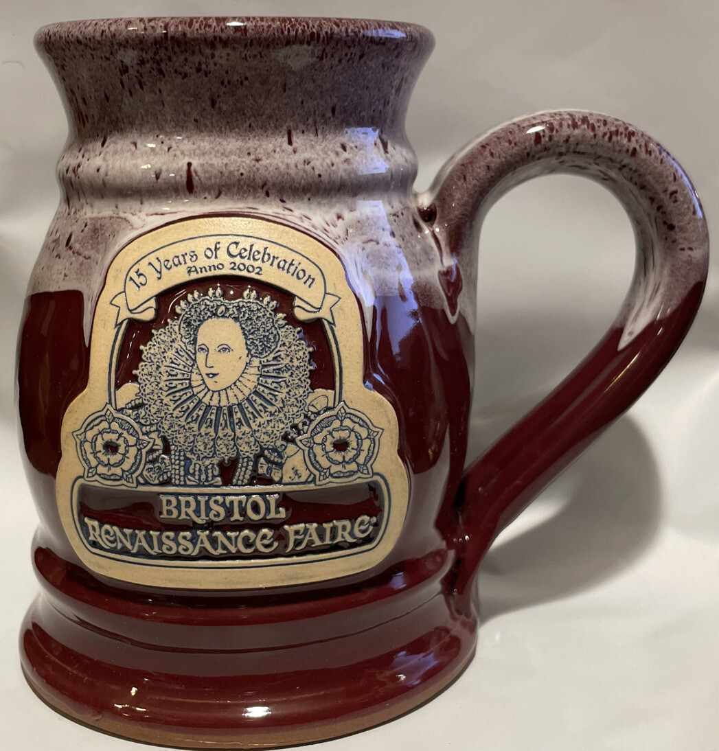 Bristol Renaissance Faire 15 Yr. Mug Beer Stein Queen Elizabeth Grey Fox Pottery