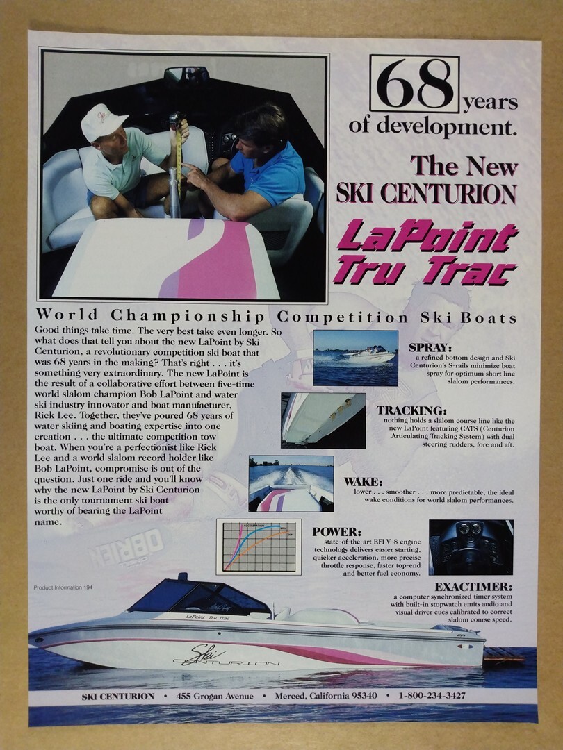1994 Ski Centurion LaPoint Tru Trac Boat vintage print Ad