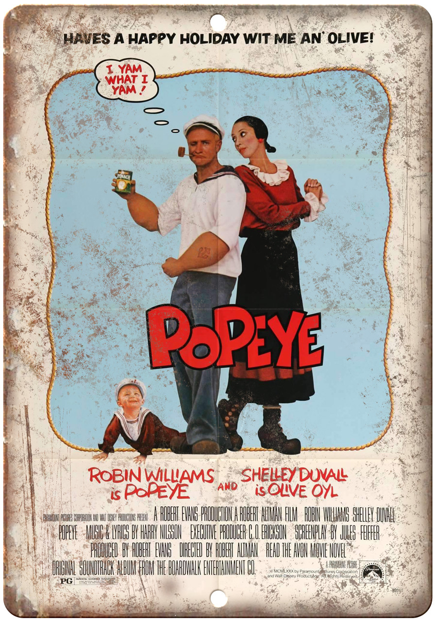 Popeye Movie Robin Williams Shelly Duvall 12″x9″ Reproduction Metal Sign J256