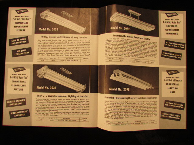 Vintage advertising Brochure Mitchell Florecent light strip fixture