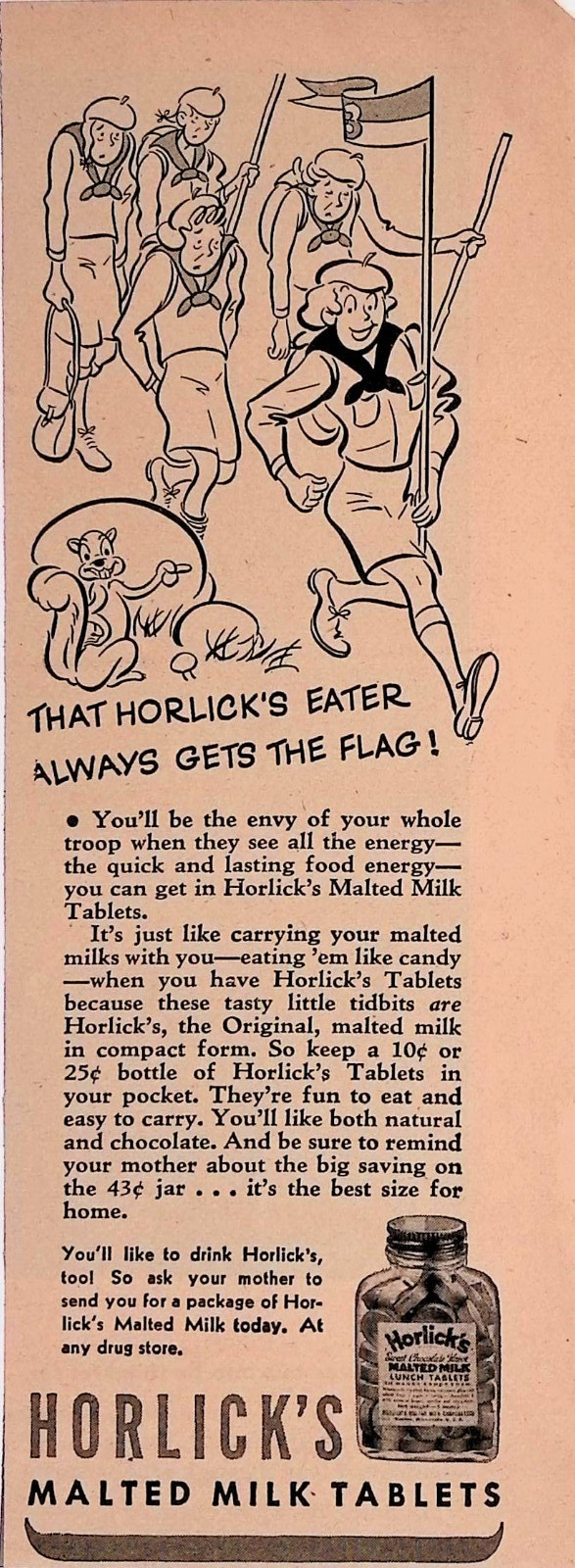 1945 Horlicks Malted Milk Tablets Horlicks Eater Print Ad American Girl Nov