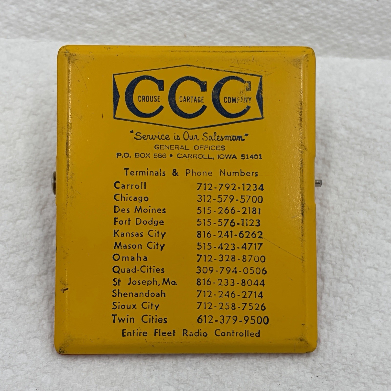 Vintage Large Metal Clip Crouse Cartage Co. Allied Van Lines Ad Phone Iowa