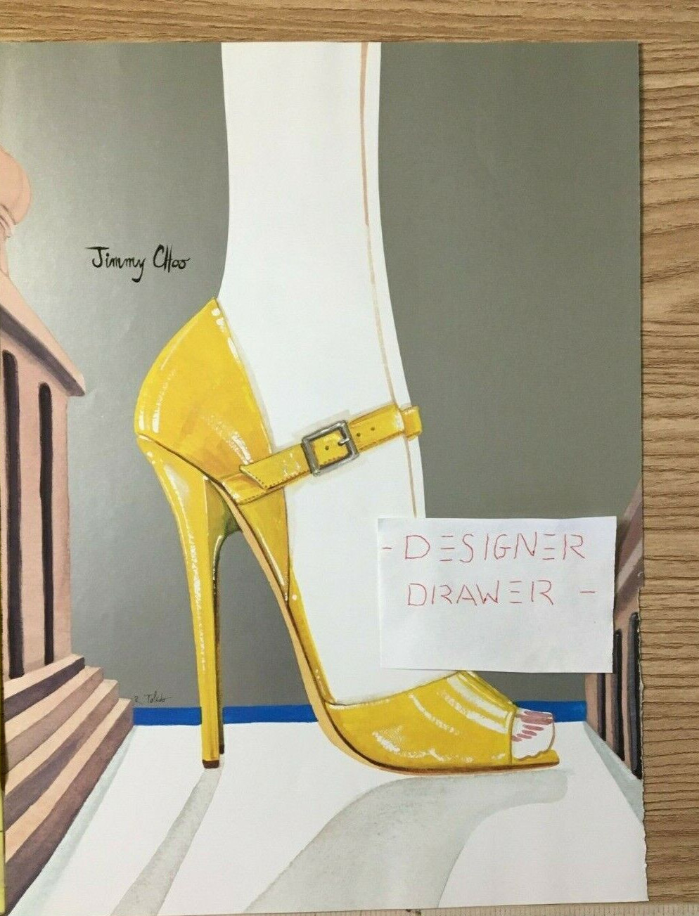 Jimmy Choo Fashions Illustrated R. Toledo Print AD: Yellow Shoe Scene