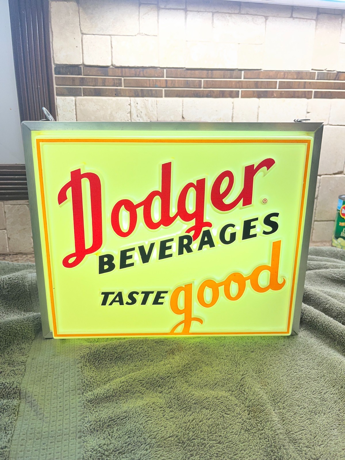 Original 50s Dodger Beverages Taste Good Lighted Sign Rare Everbrite Soda Cola