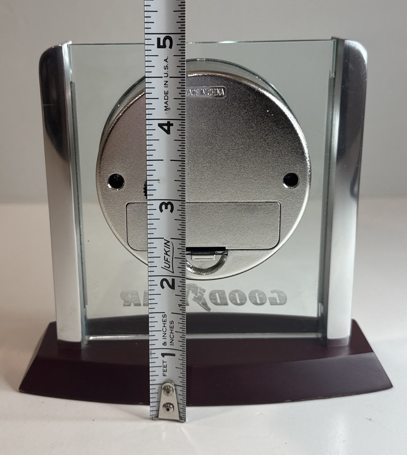 Goodyear Desk Clock / Employee Award / Silver Color / Quartz / Battery Operated