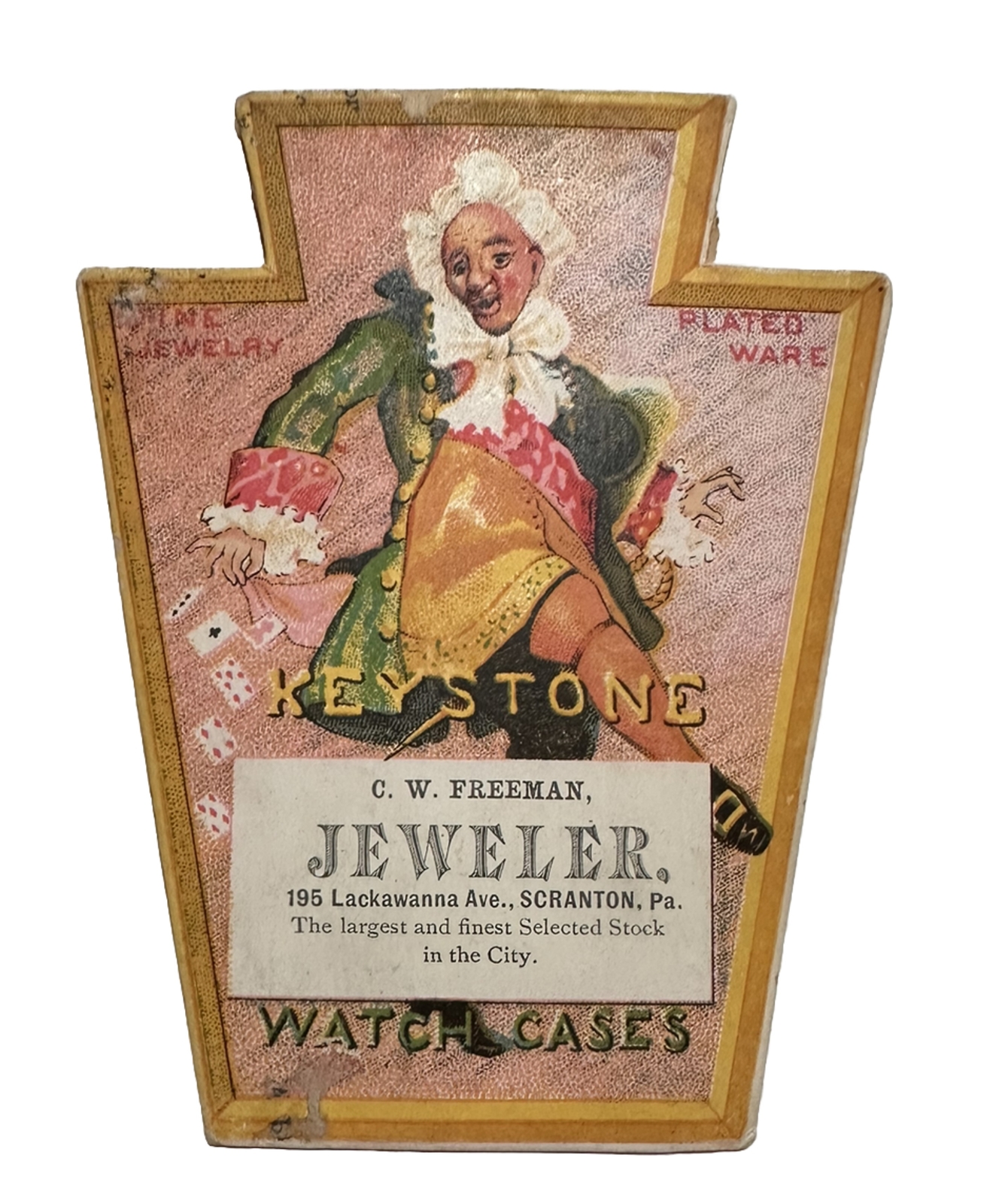 JEWELERS TRADE CARD KEYSTONE POCKET WATCH CASES CW FREEMAN SCRANTON PA B49