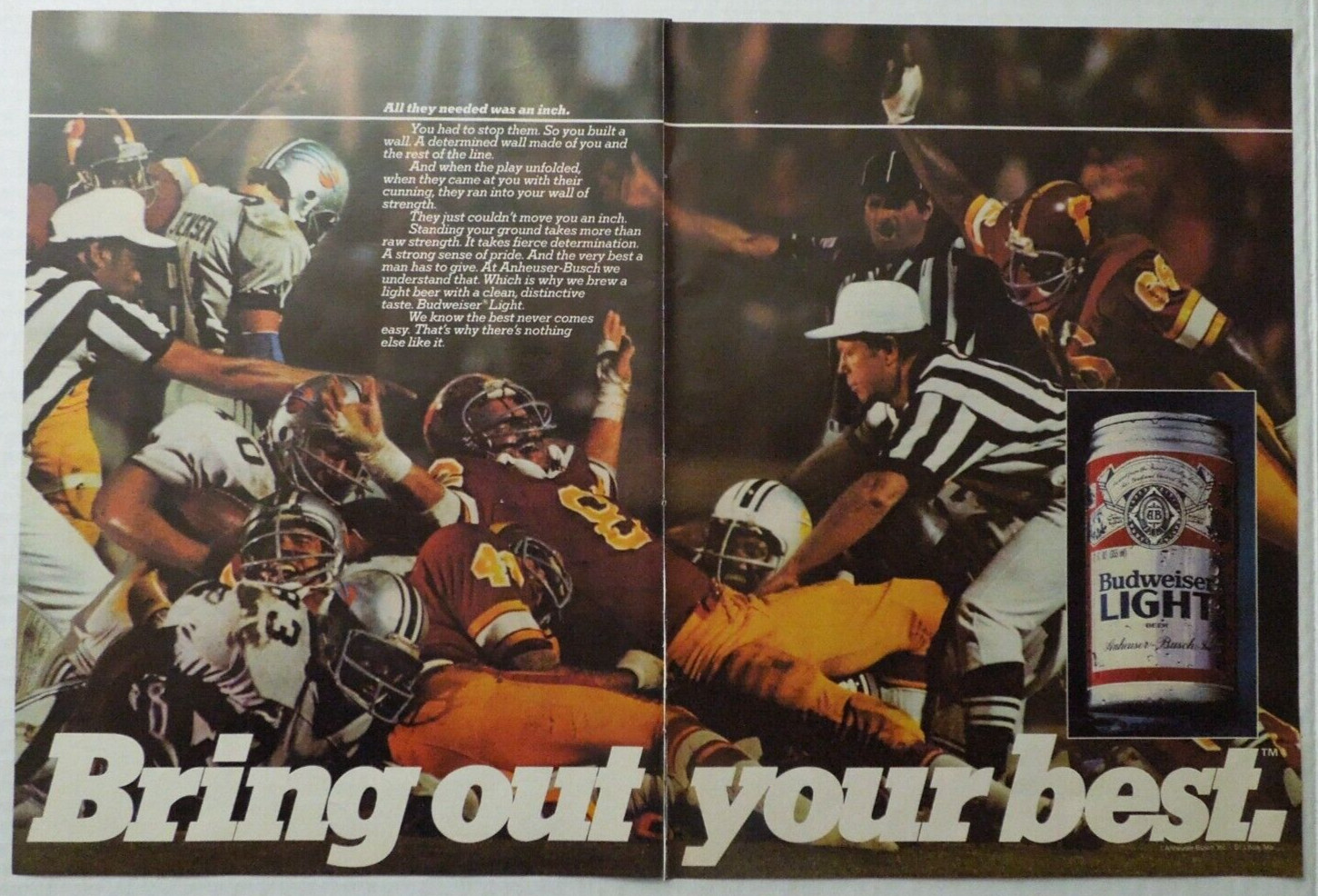 1983 BUDWEISER LIGHT 2 Page Magazine Ad – Football. Bring Out Your Best