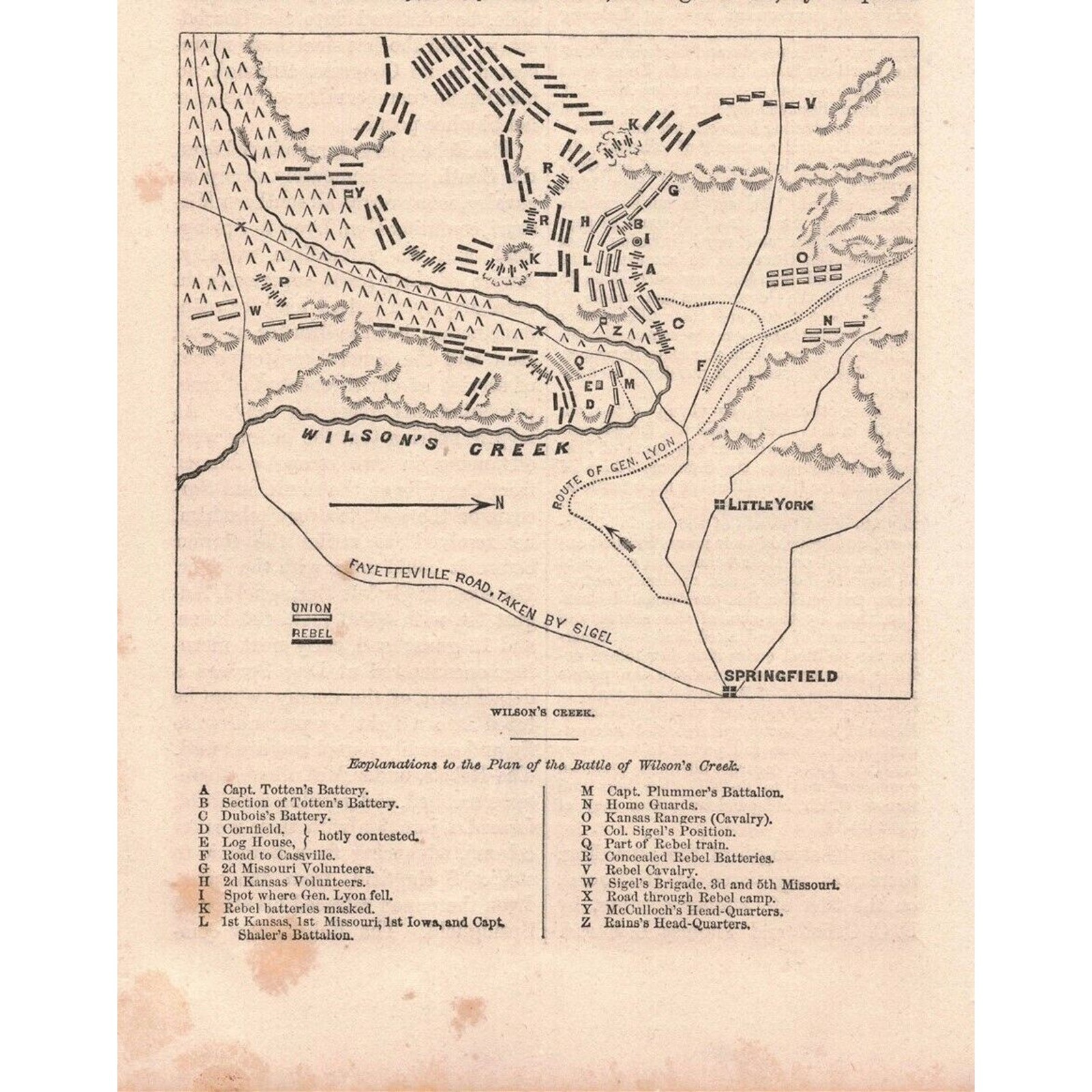1864 Civil War Wilson’s Creek Original Engraved Page 2P1-13