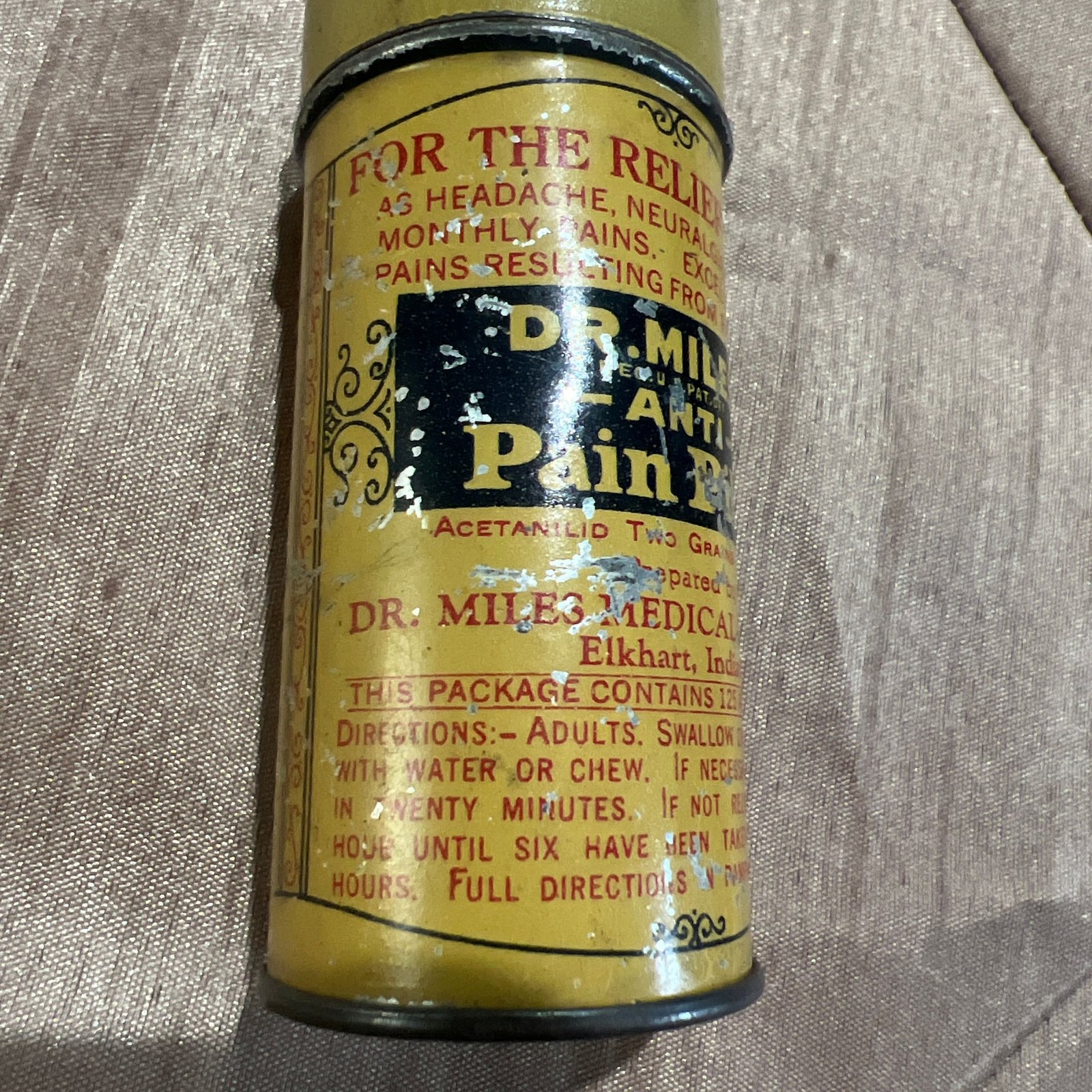 Vintage Dr. Miles’ Anti-Pain Pills Tin Container Elkhart Indiana