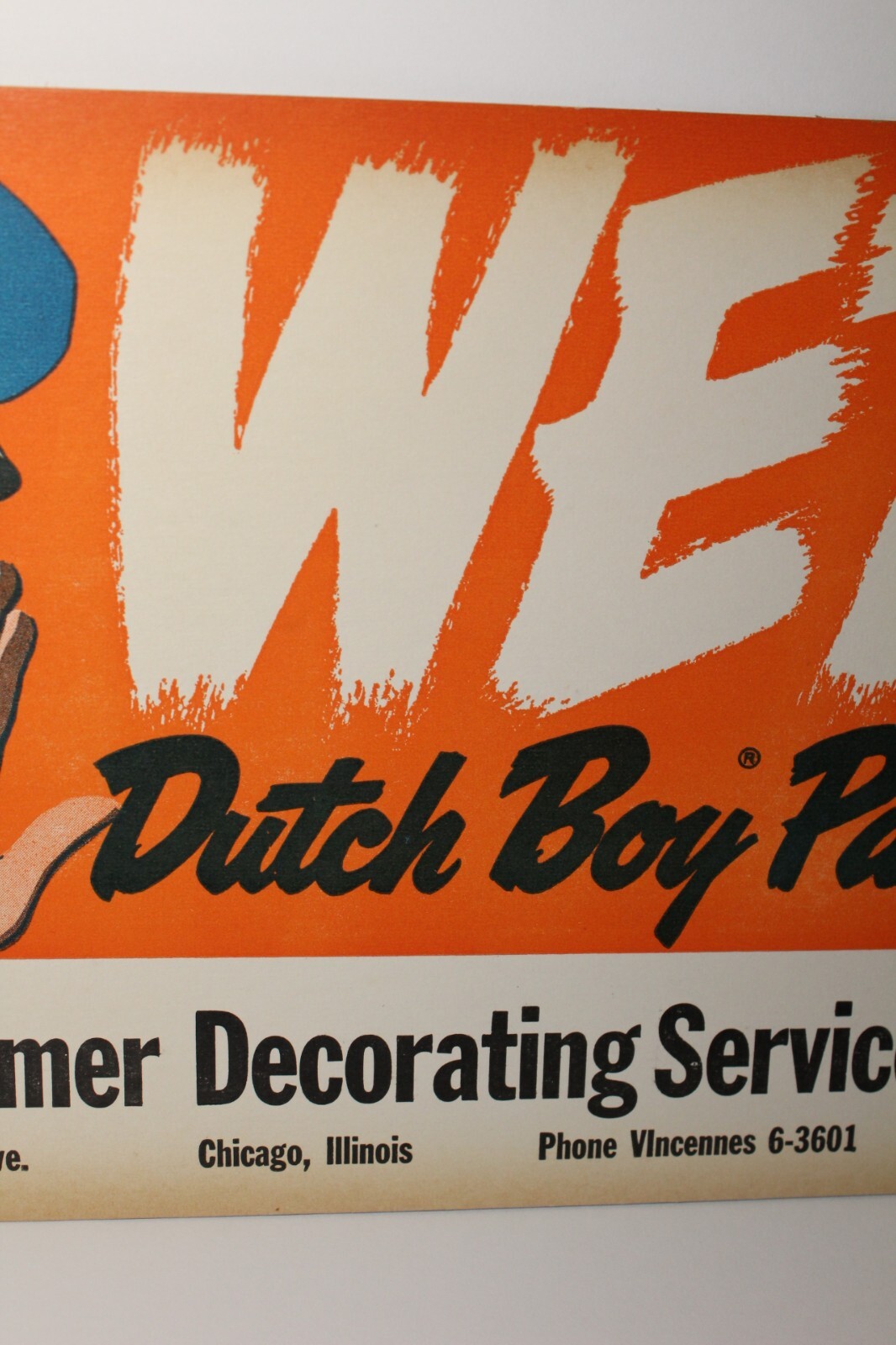 1950s Old Vintage Dutch Boy Paint Advertising Sign Chicago Illinois Phone 6-3601