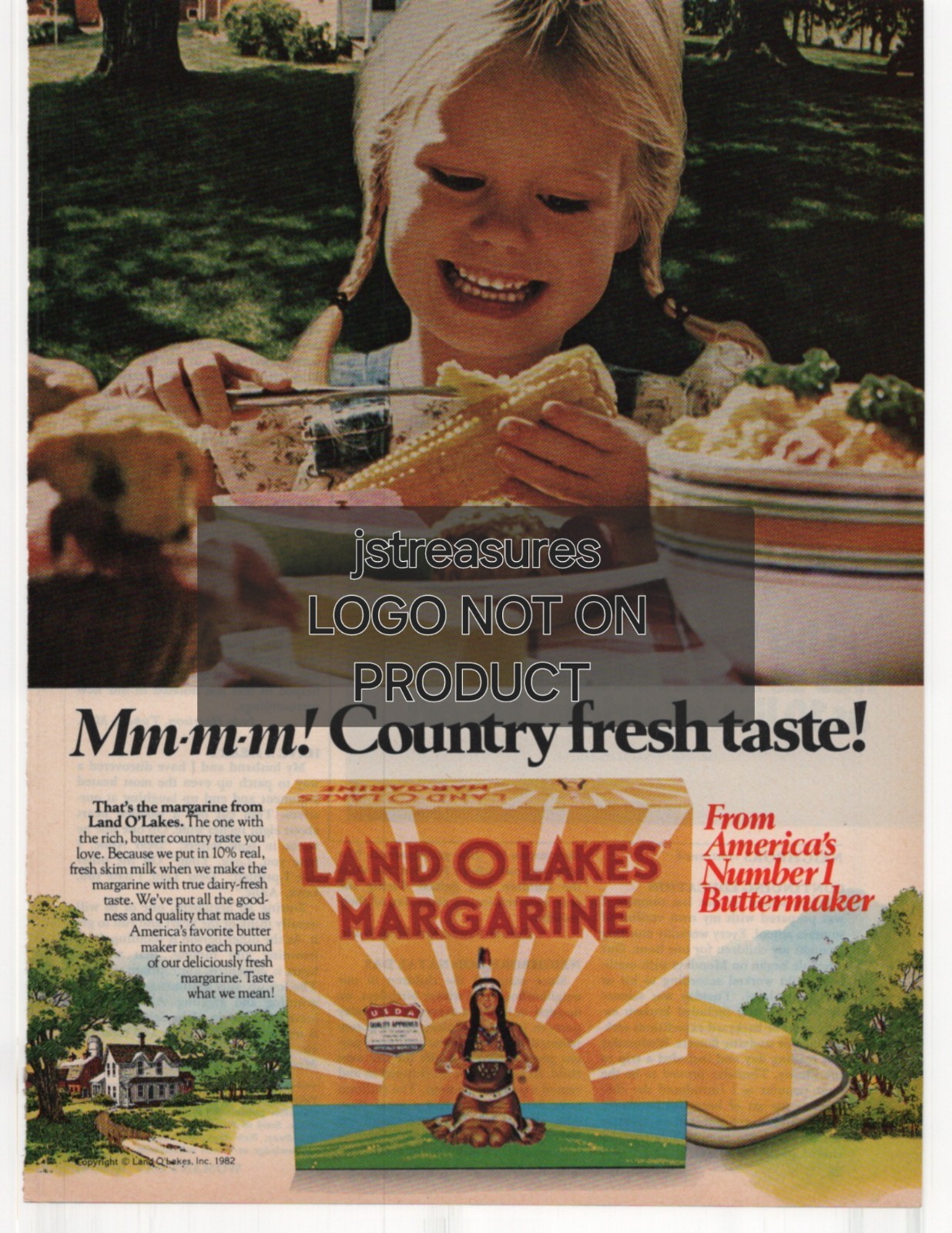 Land O’Lakes Margarine Vintage Magazine Print Ad from 1982, 8×11.75″