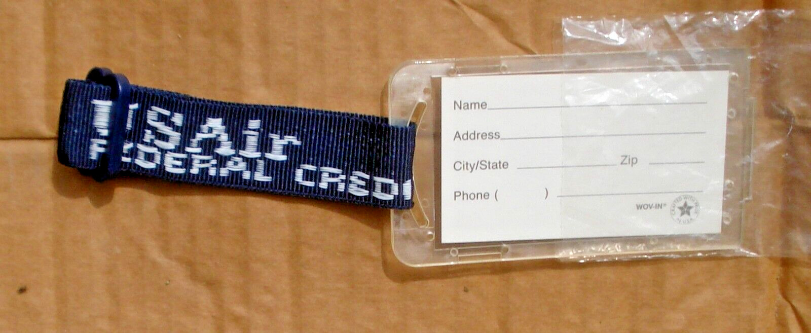 US Air Airlines Federal Credit Union Vintage Luggage ID Tag w/ Strap NOS