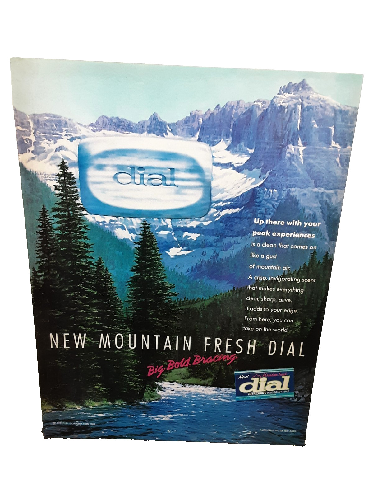 1990 Dial Soap Print Ad Vintage Mountain Fresh Deodorant Bar Wilderness