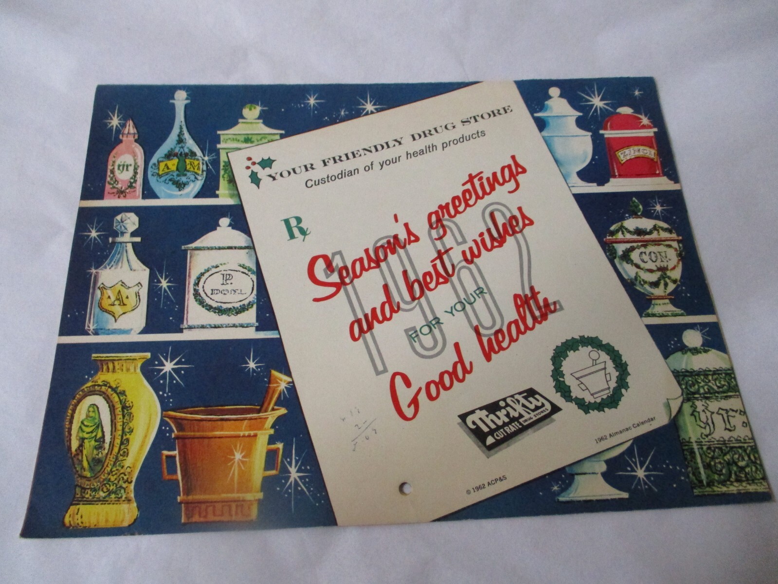 VINTAGE THRIFTY DRUG STORE ALMANAC HOROSCOPE CALENDAR 1962 ADVERTISING NOT USED