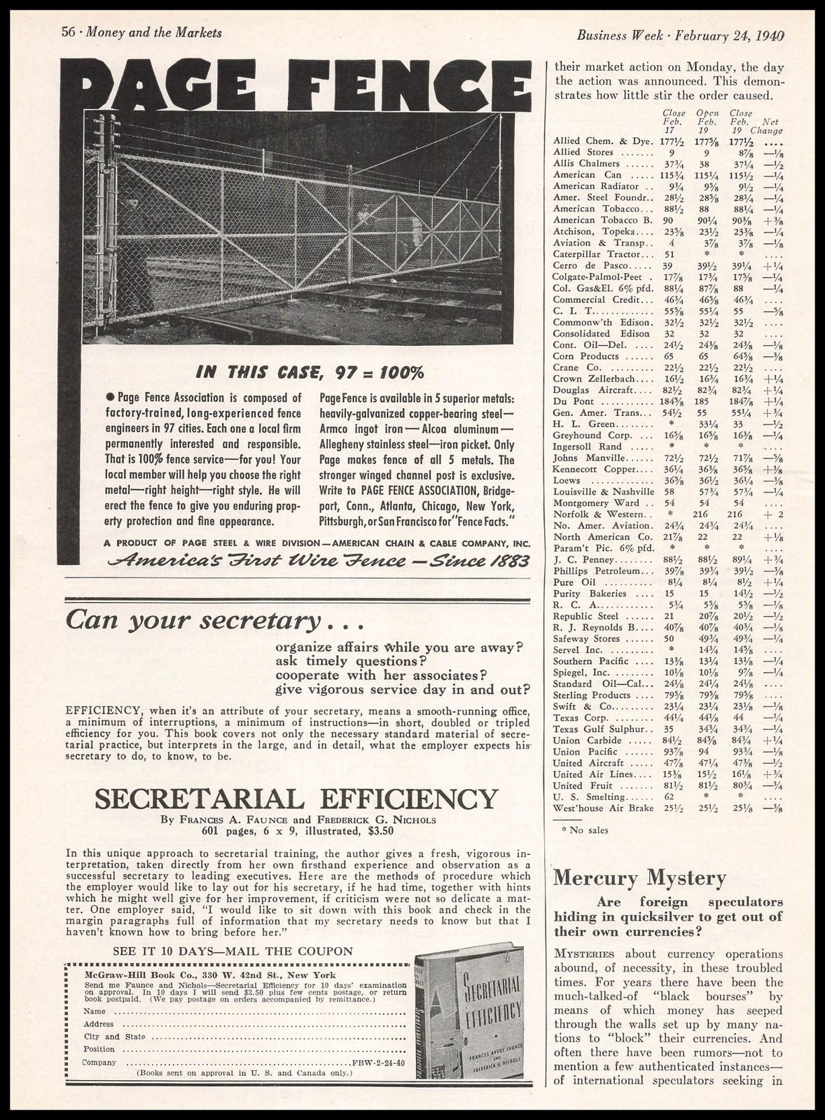 1940 Secretarial Efficiency Faunce & Nichols $3.50 Book Offer Vintage Print Ad