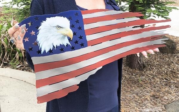 AMERICAN FLAG RED WHITE BLUE LASER CUT OUT 24″ HEAVY DUTY USA MADE METAL SIGN