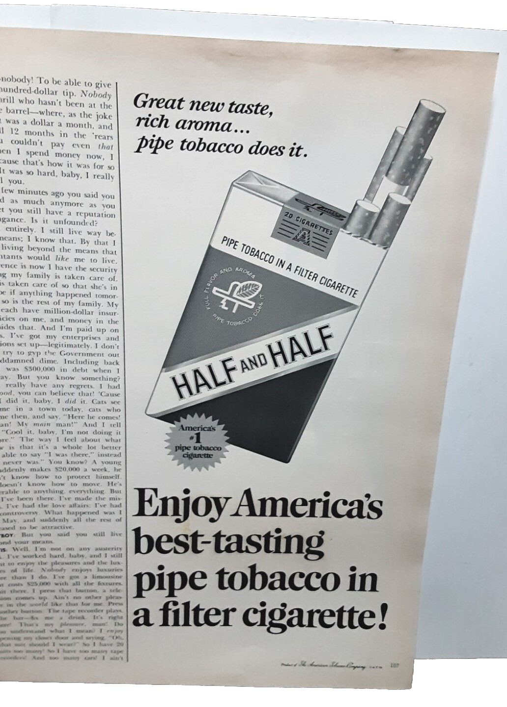 1966 Half And Half Pipe Tobacco Filter Cigarettes Vintage Print Ad