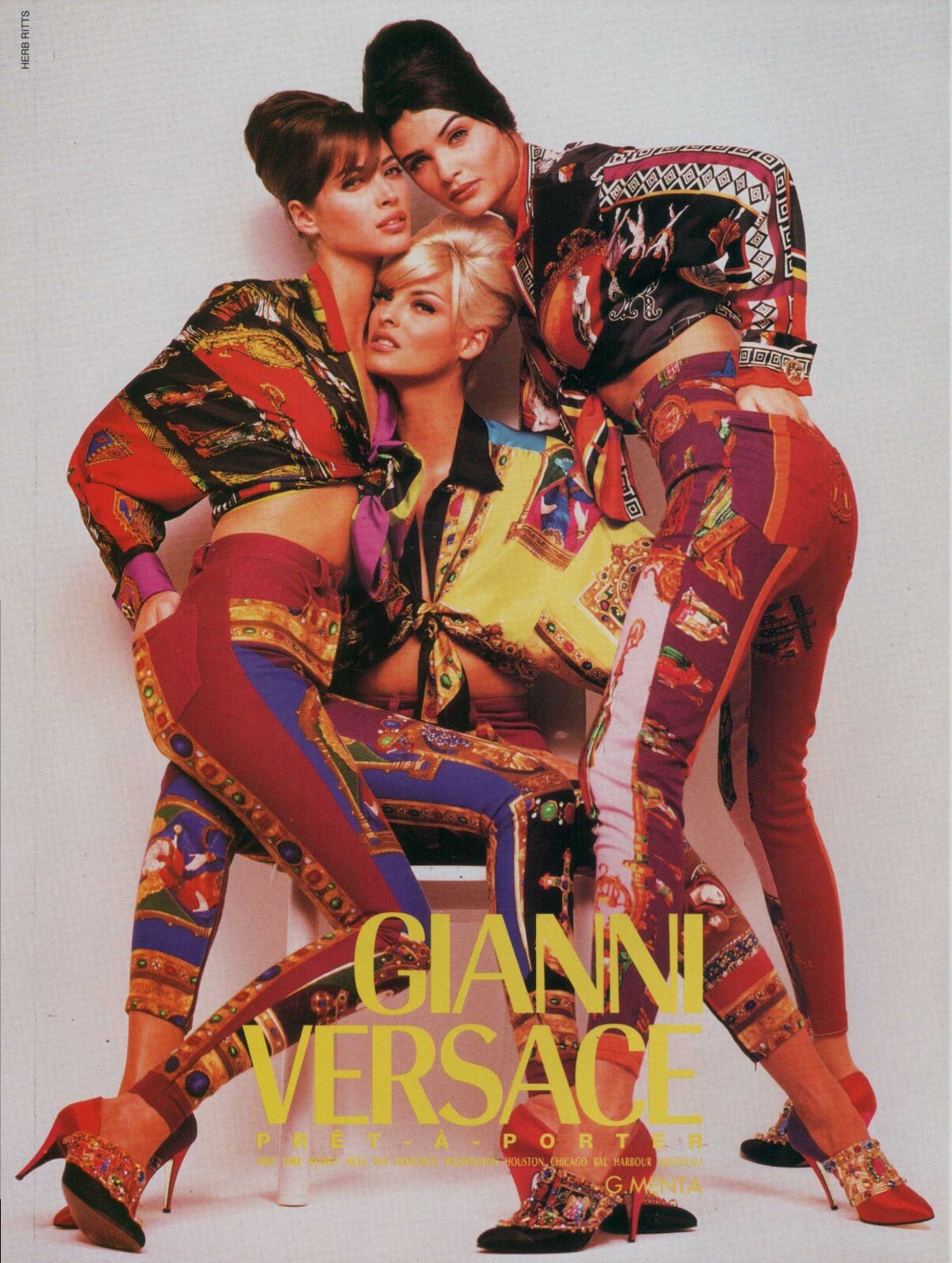 Versace Christy Turlington Magazine Print Ad Advert Linda Evangelista 1pg 1991