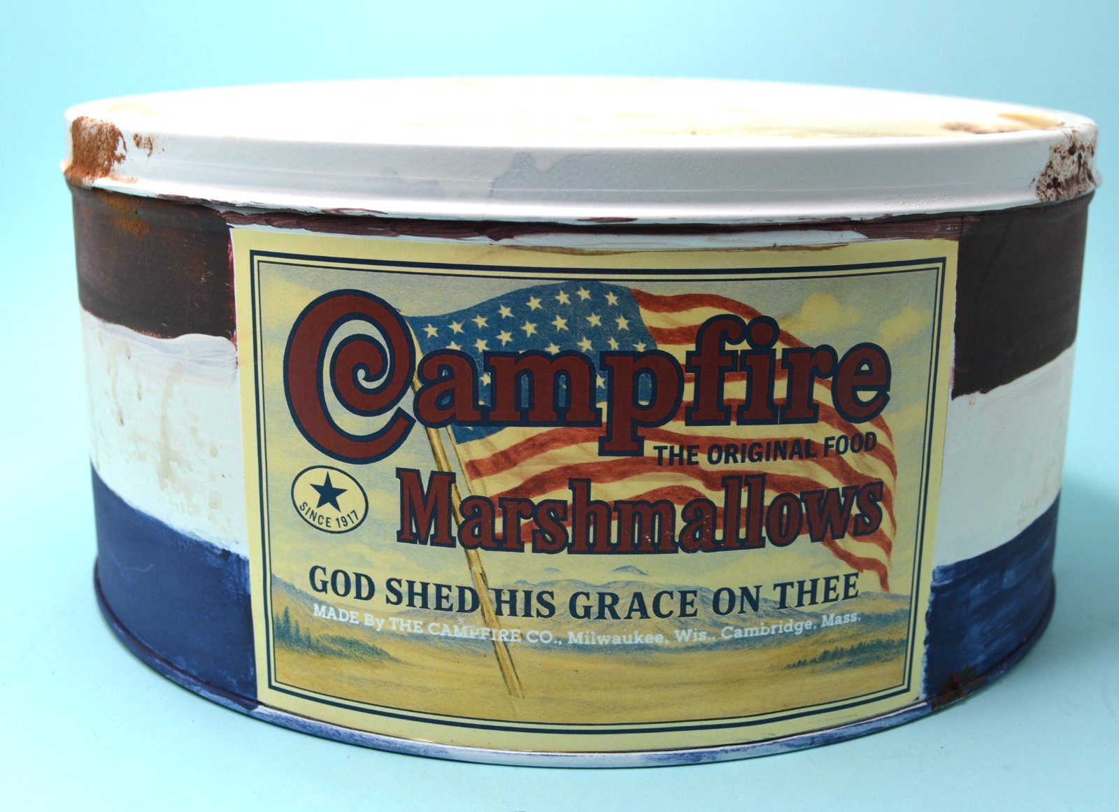 Artist INSPIRED Campfire Marshmallow Tin Patriotic Rustic Americana